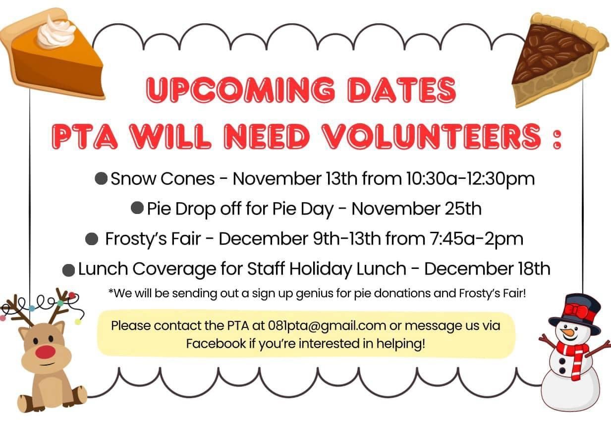 PTA Help Needed Dates